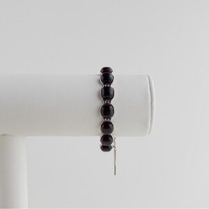 Vintage Sterling Silver Cherry Amber Chain Link Bracelet With Safety Chain 925